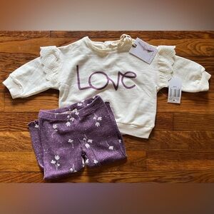 NWT Jessica Simpson Love Lacey Ruffle Sweater & Floral Ribbed Pants Set 12M